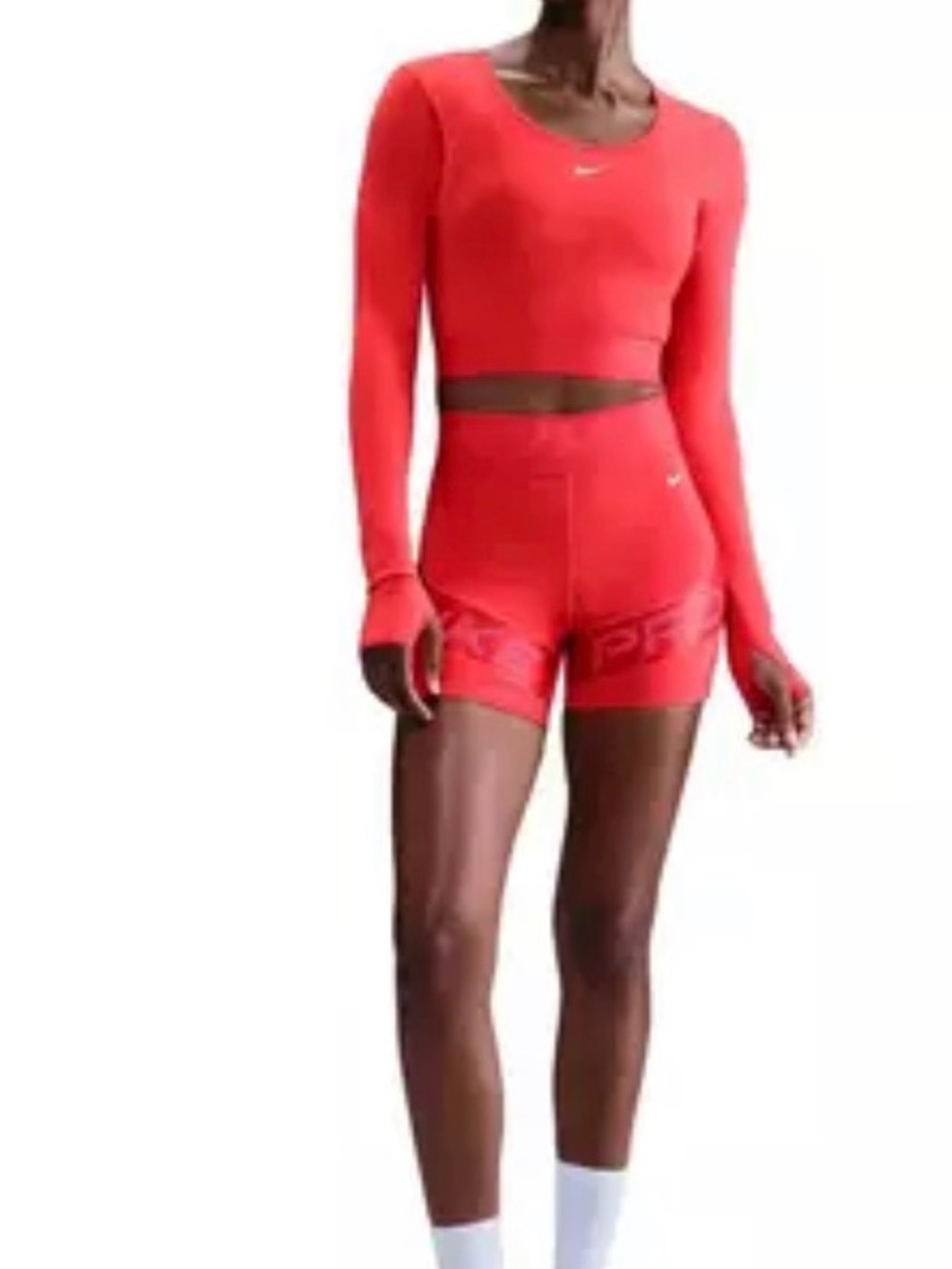 Nike Women's Pro Sculpt Dri-FIT High-WaistedBiker Shorts and long sleeve- Red